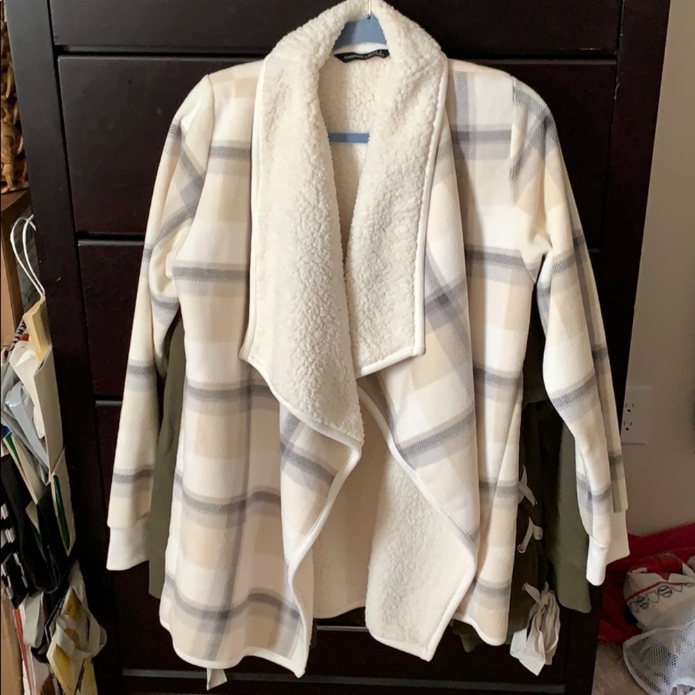Cream plaid & sherpa cardigan